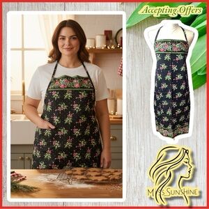 Vera Bradley - OS - floral Apron - black green pink & white - white deep pockets
